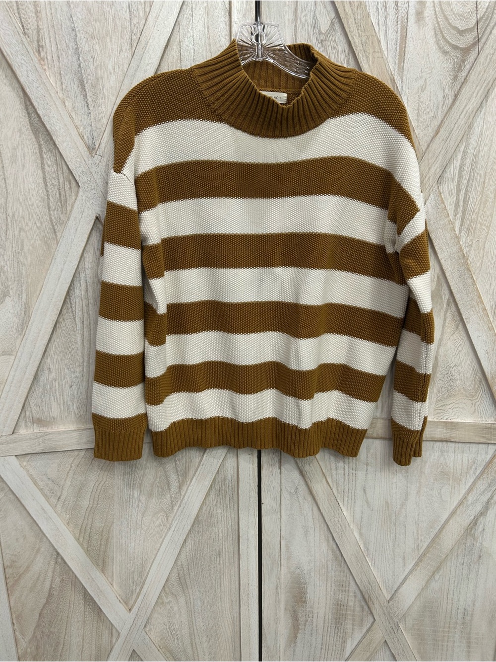Honey Punch Brown and White Striped Cowl Neck Sweater